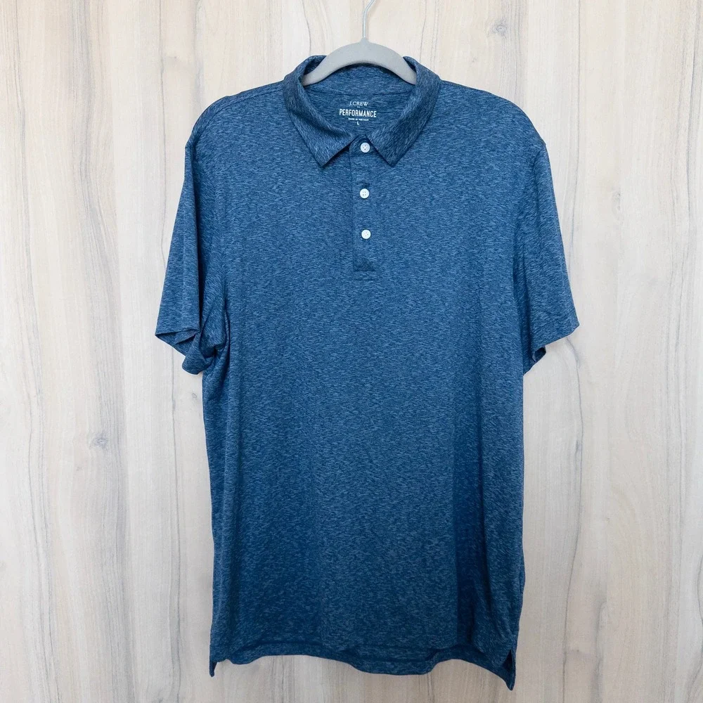 J Crew Performance Polo Shirt Mens Size L Blue Short Sleeve Athletic Preppy